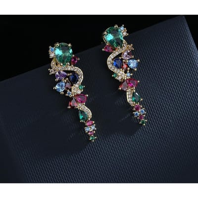 zilveren licht luxe micro-ingelegde zirkonia bloemen oorbellen overdreven super flitsend temperament bruid trouwjurk bruiloft black