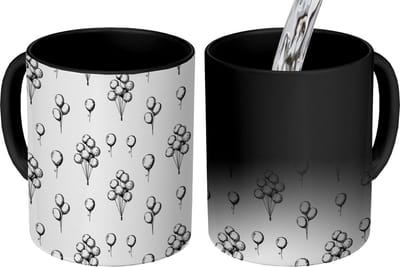 Magische Mok - Foto op Warmte Mokken - Koffiemok - Ballon - Patronen - Zwart Wit - Magic Mok - Beker - 350 ML - Theemok