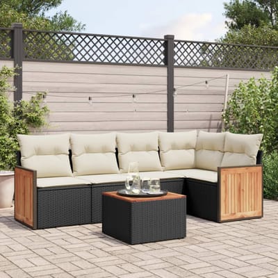 vidaXL - 6-delige - Loungeset - met - kussens - poly - rattan - zwart