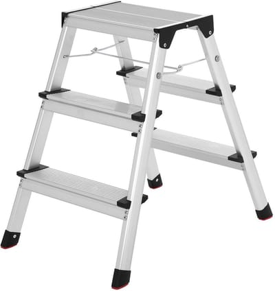 Hoppa! Huishoudtrap, 3 tredes Dubbelzijdig, 68 cm Hoog, Zilver