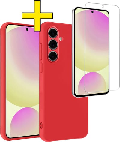 Hoesje - Met Screenprotector - Geschikt voor Samsung Galaxy S24 FE - Sterk & Shockproof - Back Cover - Siliconen Case - Telefoon Hoes - Telefoonhoesjes - Rood