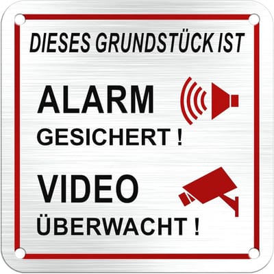 Videobewaking en Alarm Beveiligd Bord - 10 x 10 cm Sticker