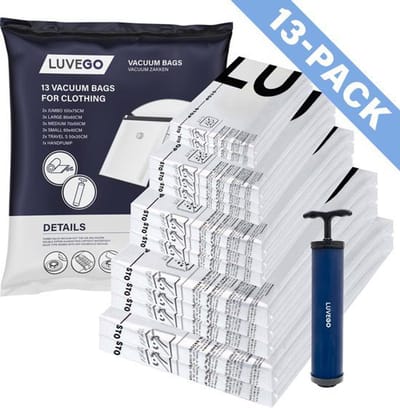 Luvego Vacuumzakken Kleding & Dekbedden - 13 Stuks / 5 Maten - Reiszakken Vacuum Opbergzakken Incl. Handpomp