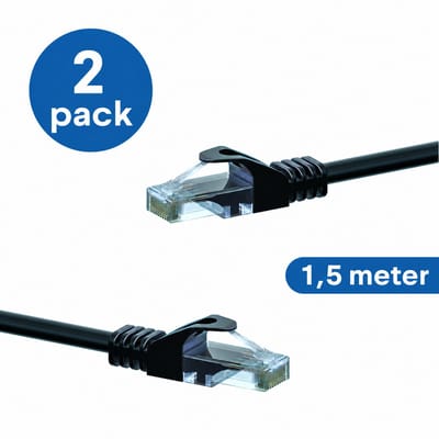 Danicom CAT6 UTP patchkabel - 1,50 meter zwart - CCA - 2 stuks - netwerkkabel - internetkabel - UTP kabel - RJ45 - 1000 mbit/s