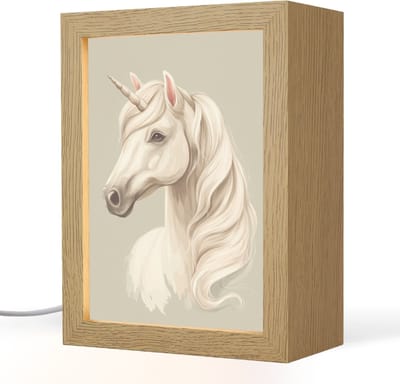 Nachtlampje 15x20 cm - Kinder lampje - Eenhoorn - Wit - Getekend - Tafellamp kinderkamer - Slaapkamer lamp - Bedlamp kinderen - Kinderlampje stopcontact - Wandlamp babykamer - Nachtlampjes