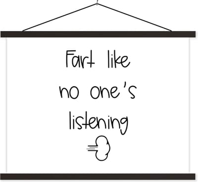 Posterhanger incl. Poster 40x30 cm - Schoolplaat - Spreuken - Quotes - Fart like no one's listening - Wolk - Textielposter - Zwarte latten