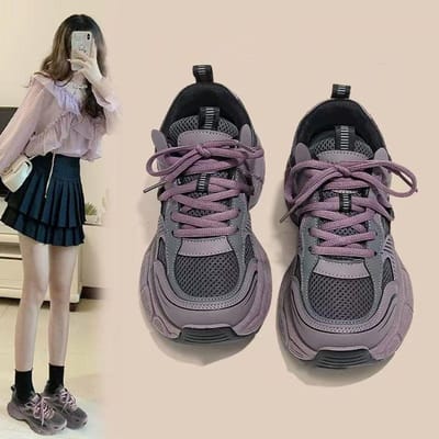 Populaire Paarse Dad Sneakers voor Dames Nieuwe Herfst en Winter Dikke Zool Veelzijdige Casual Sneakers 40 gray
