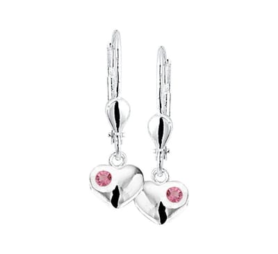 YO&NO - Oorbellen - Zilver - Oorhangers - Hart - Brisur haak - Strass roze - 22mm - 7,5mm - Kinderen - Zilver 925