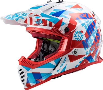 LS2 MX437 Fast Evo Mini Funky Rood Wit Crosshelm - Maat S - Helm