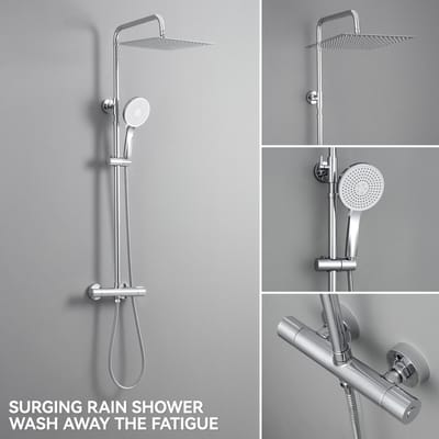 DERW MAX Regendouche met Thermostaatkraan - Chroom Douchesysteem Regendouche met 5-functie handdouche - Chroom Doucheset - Handdouche - Doucheset