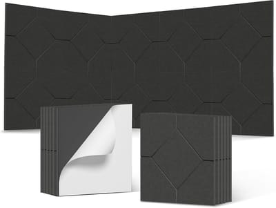 12 Stuks Ruitvorm Zelfklevende Akoestische Panelen 30x30cm, Geluiddempende Polyestervezel Muurpanelen Geluidsisolatie voor Studio, Kantoor en Slaapkamer, Zwart – NAIZY