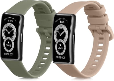 kwmobile 2x horlogebandjes geschikt voor Huawei Band 10 / 9 / 8 bandje - Smartwatch bandjes van TPU - Activity tracker horloge band in oudroze / pastelgroen