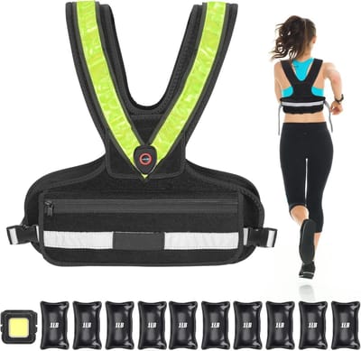Sportief gewogen vest voor dames met reflecterende strepen en knipperende LED-sjerp | Gewichtsvest voor krachttraining en hardlopen