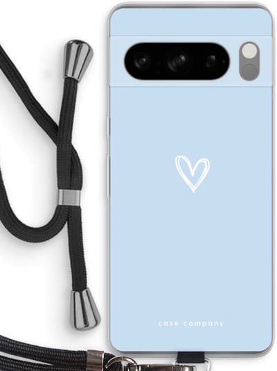 Case Company® - Hoesje met koord geschikt voor Google Pixel 8 Pro hoesje met Koord - Klein Hart Blauw - Telefoonhoesje met Zwart Koord - Bescherming aan alle Kanten en Over de Schermrand