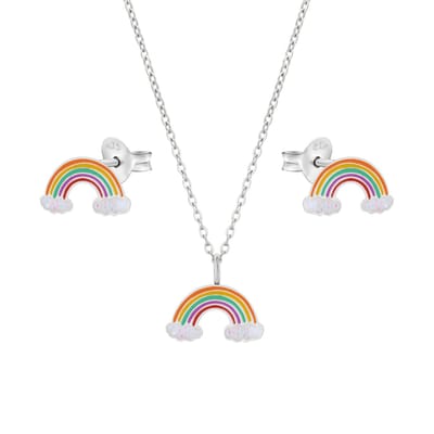 WeLoveSilver - kindersieraden set - regenboog - zilveren ketting en oorstekers