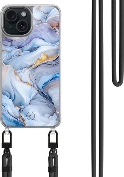 Hoesje met koord geschikt voor iPhone 14 - Lavender dream - Inclusief zwart koord - Crossbody beschermhoes - Transparant, Paars - Mooie Telefoonhoesjes