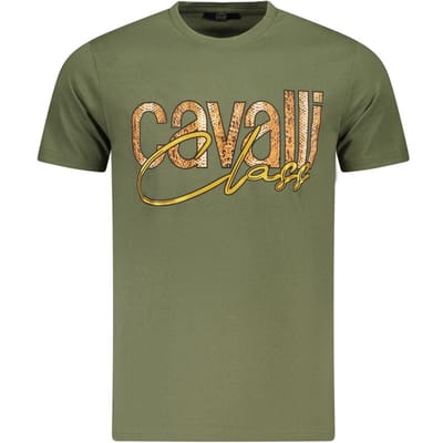 Cavalli Class Groene Katoenen Heren T-Shirt