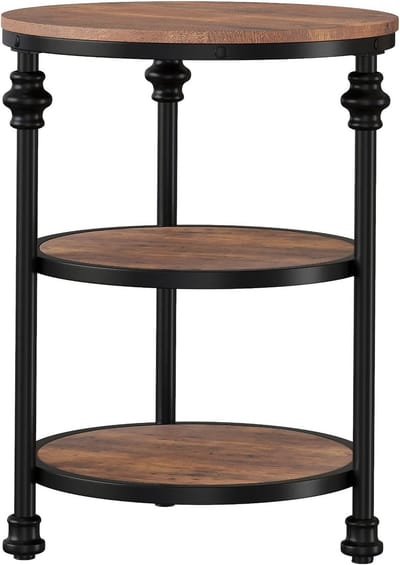 Ronde Bijzettafel van Hout en Metaal - Industrieel Design, Salontafel met 3 Niveaus - Voor Woonkamer, Slaapkamer - Diameter 45x45x60cm