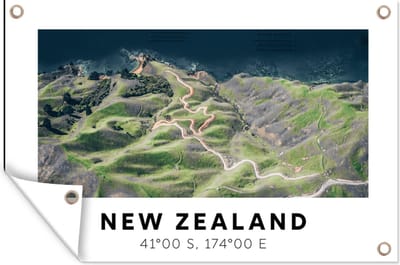 Muurdecoratie Nieuw Zeeland - Water - Groen - Strand - 180x120 cm - Tuinposter - Tuindoek