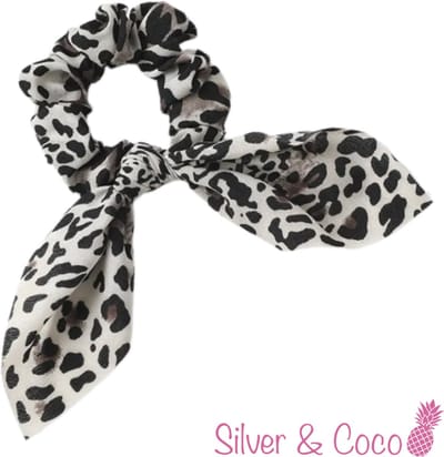 SilverAndCoco® - Scrunchie Wokkel met Strik Elastiek Haarband Festival Scrunchies / Brede Haarstrik Haarelastieken met Lint Dames / Elastische Haarbanden - Tijgerprint