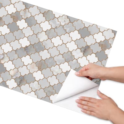 Coloray Meubel Wrap Folie - Grijs Meubelfolie - 50x100 cm - Decoratiefolie Zelfklevend Mozaïekpatroon - Meubelfolie Zelfklevend - Klassiek Meubelfolie - Wrapfolie Keuken - Wanddecoratie - Achtergronden en patronen
