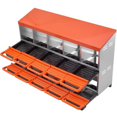 Boîtes de nidification pour poules à 2 niveaux, 10 compartiments, Boîtes à pondre en métal avec couvercles de collecte de protection, Boîte de nidification à roulement, Facile à assembler, Idéal