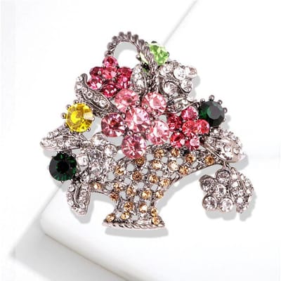 Vintage Bloemenmand Broche Broche Geometrische Bloem Speld Kleurrijke Strass Kleding gray