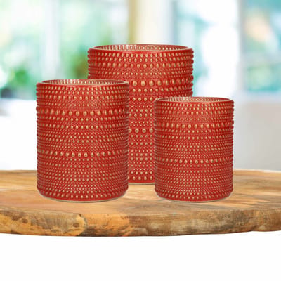 Countryfield Theelichthouders set - 3x - rood/goud - glas - luxe kaarsenhouders