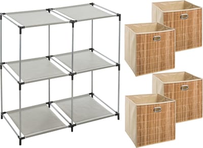 5Five Kastmandjes/opberg manden - lichtbruin - 4x stuks van 29L - Metalen rekje is 67 x 68 cm