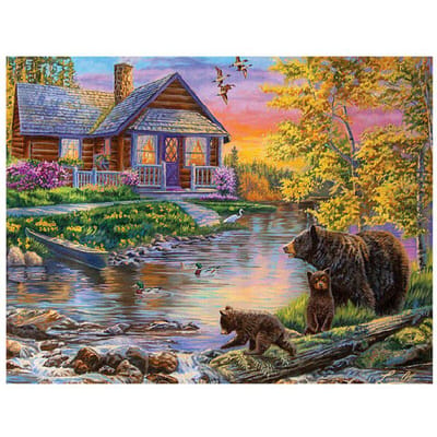 Diamant borduurwerk beer dieren water landschap herfst patroon diy diamant schilderen 20X30CM gray