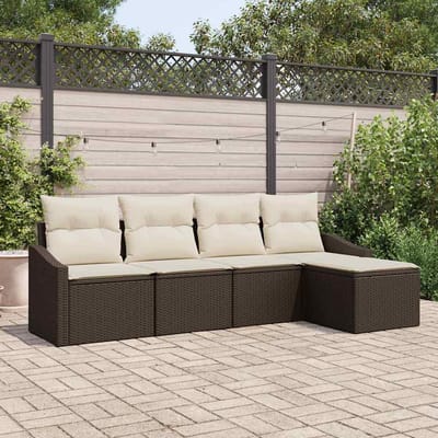 vidaXL Bankstel met kussen met opslag 5 pcs Bruin en Crème poly rattan