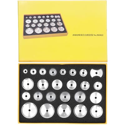 25 pièces Matrices de fermeture de fond de boîtier de montre en alliage d'aluminium Matrices de machine à capsuler pour horloger yellow