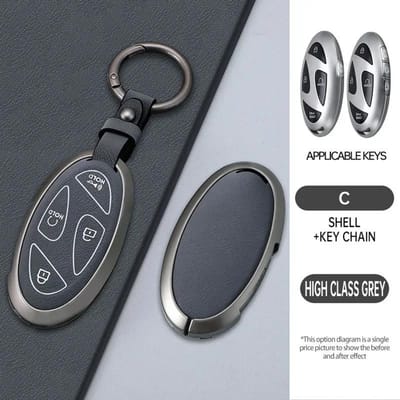 Alliage+Cuir Étui de Clé de Voiture Coque de Protection pour Clé Porte-Clés Pour Nouveau Kona Sx2 Pour Hyundai Ioniq 6 Nouveau Grand Prix Gn7 Accessoires de Voiture gray