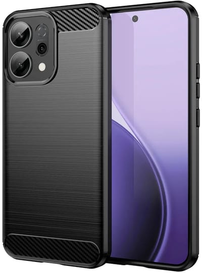 MobyDefend Hoesje - Geschikt voor Oppo Reno14 - TPU Backcover - Geborstelde Metaal & Carbon-Look - Zwart