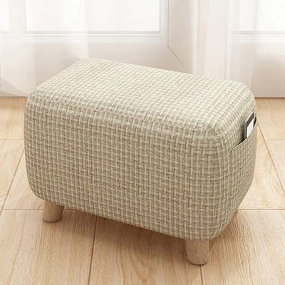 Voetkruk Ronde Pouffe - Ottomaanse Voetsteun - Ontspanning Thuis - Massief Houten Poten - 42x25x27cm - Linnen