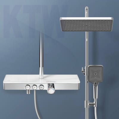 SnelShoppen - Douchesysteem met Thermostaat, Doucheset met 45 cm Regendouche, Handdouche met 3 Straalsoorten, Chroom Douchemateriaal met KTW-Certifice