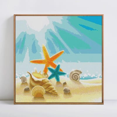 Peinture diamant paysage mer, pleine lune ronde, broderie d'images en strass 30x30 blue