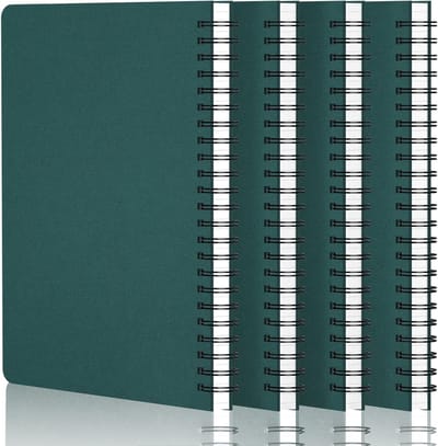 Set van 4 Donkergroene A5 Notebooks met Spiraalbinding - 100g/m² Papier, 120 Pagina's, Vierkant 5mm Ruitjes