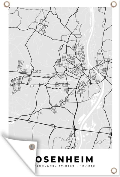 Muurdecoratie Kaart - Rosenheim - Duitsland - Plattegrond - Stadskaart - 120x180 cm - Tuinposter - Tuindoek