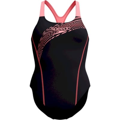 Speedo eco medley logo medalist 1p bla/ora wedstrijd badpak dames oranje-zwart