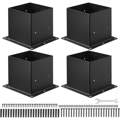 VEVOR Schroefhuls, 4 stuks, binnenafmetingen paalondersteuning 92x92 mm voor palen van 88,9x88,9 mm, robuuste grondhuls van koolstofstaal, ideaal voor balustrades van prieelpatio's, bodemplaat voor terras, zwart