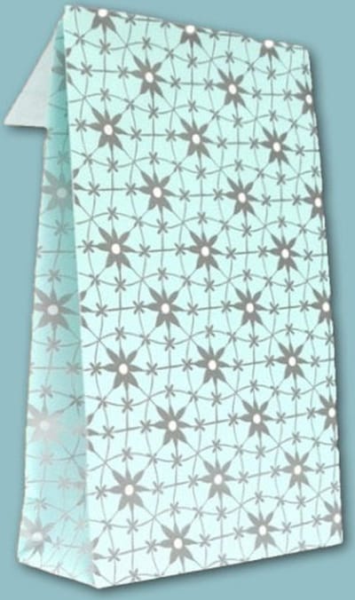 Luxe gift bag / kadozakje met blokbodem, 10x4x15,7 cm, 10 stuks met bloemmotief in mintgroen/zilver