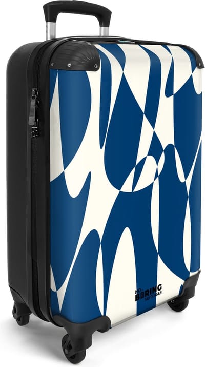 NoBoringSuitcases.com® - Reis handbagage koffer lichtgewicht - Reiskoffer trolley - Blauw met witte abstracte vormen - Rolkoffer op wieltjes - Vakantie koffertje - Bagagekoffer - Past binnen 55x40x20 en 55x35x25