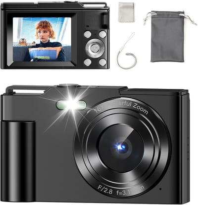 carmdering - Digitalkamera Kinder - Fotoapparat Voor Tiener - Compacte Camera - 48MP Hoge Resolutie - 16X Digitale Zoom - Duurzaam ABS Plastic - Lichtgewicht Design - Ideaal Voor Outdoor Avonturen - 1 Stuk - Zwart