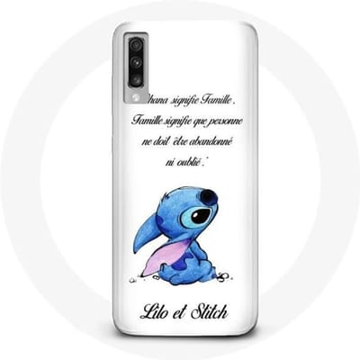 Coque Samsung Galaxy A70 Lilo et Stitch Ohana Citation Blanc