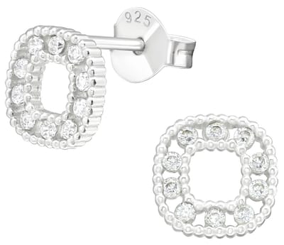 Joy|S - Zilveren vierkant oorbellen - 7.5 mm - met afgeronde hoeken - zirkonia - oorknoppen