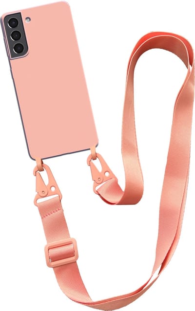 Smartphonica Hoesje met breed koord voor Samsung Galaxy S21 siliconen back cover met zachte binnenkant - Zalm geschikt voor Samsung Galaxy S21