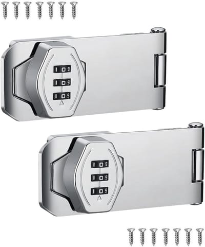 Sleutelloos combinatieslot - 4 inch - 2-pack deurbeveiligingsschuifslot - voor kleine deuren, kasten, schuurdeuren, badkamer, buiten, garage, tuin