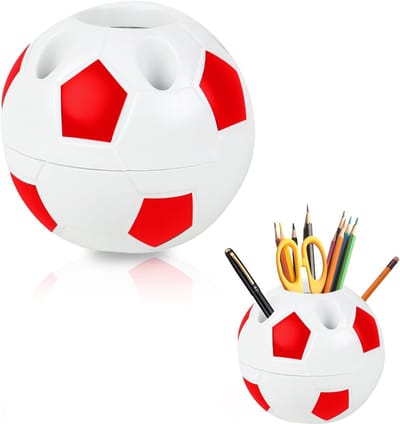 Voetbalstijl Pennenhouder voor Schoolstudenten met 6 Openingen, Plastic Bureau Organizer, Ideaal voor Kantoor, Thuis en School, Perfect Cadeau voor de Eerste Schooldag