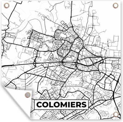 Tuin poster Colomiers - Stadskaart - Plattegrond - Kaart - Frankrijk - Zwart wit - 200x200 cm - Tuindoek